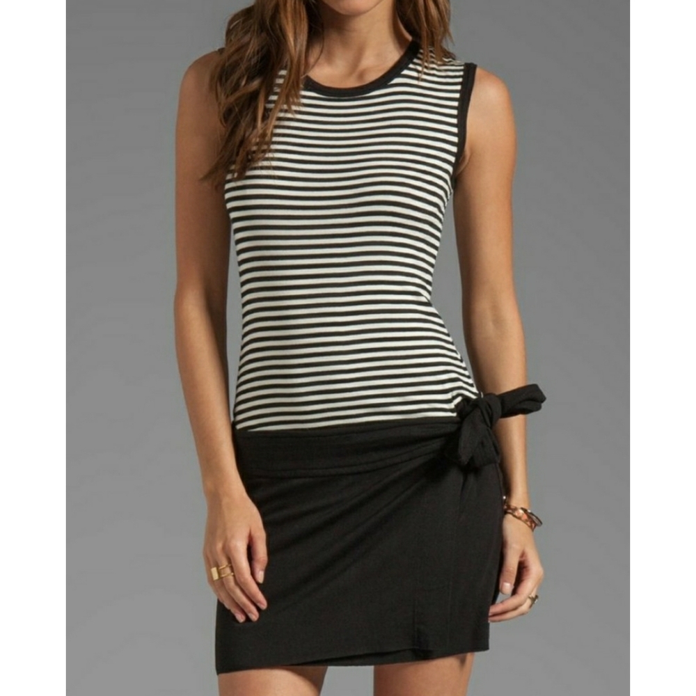 BAILEY 44 black stripe jersey knit drop waist mini dress XS